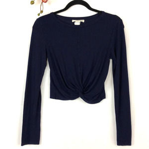 Gaze USA Knotted Blue Crop Long Sleeve Top, S